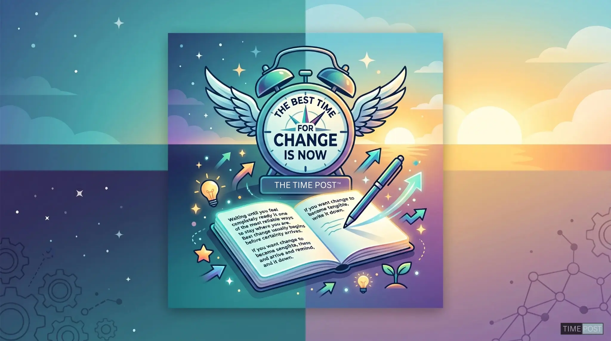 Editorial sunrise illustration representing change and a new beginning