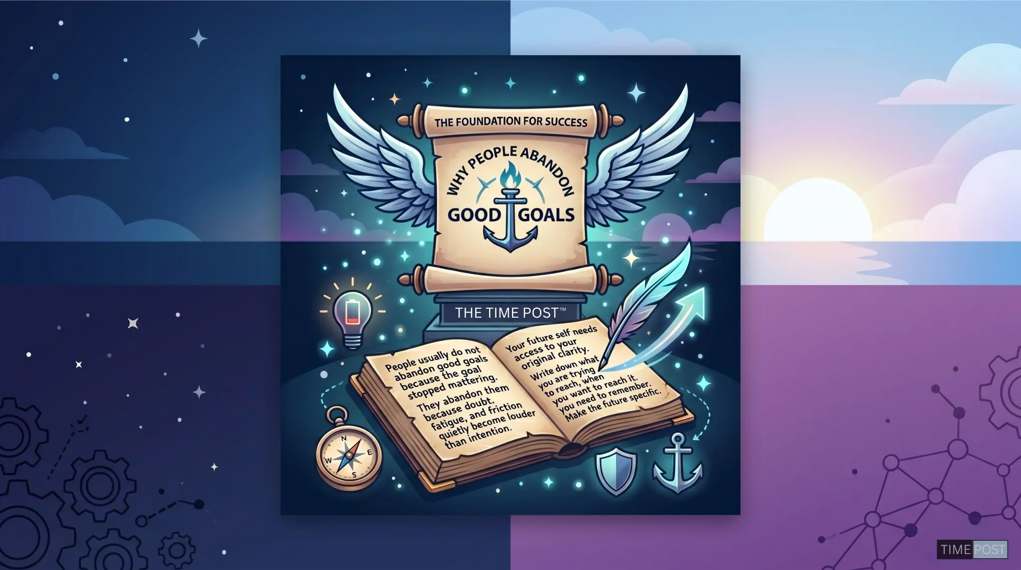 Editorial illustration about goals fading under noise and doubt