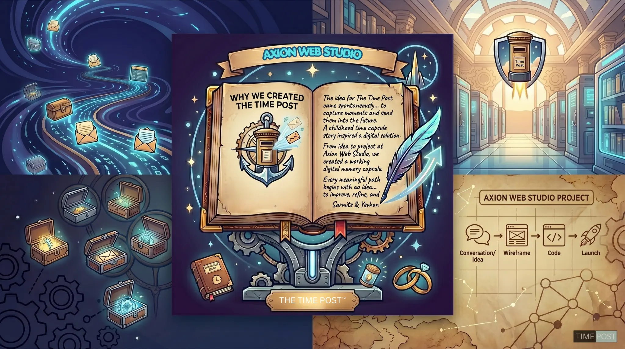 Magical open book with a shield and compass symbol representing mindset